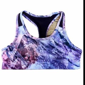 Old Navy Girls Purple Landscape Sports Bra Racer Back Sheer Size Large
